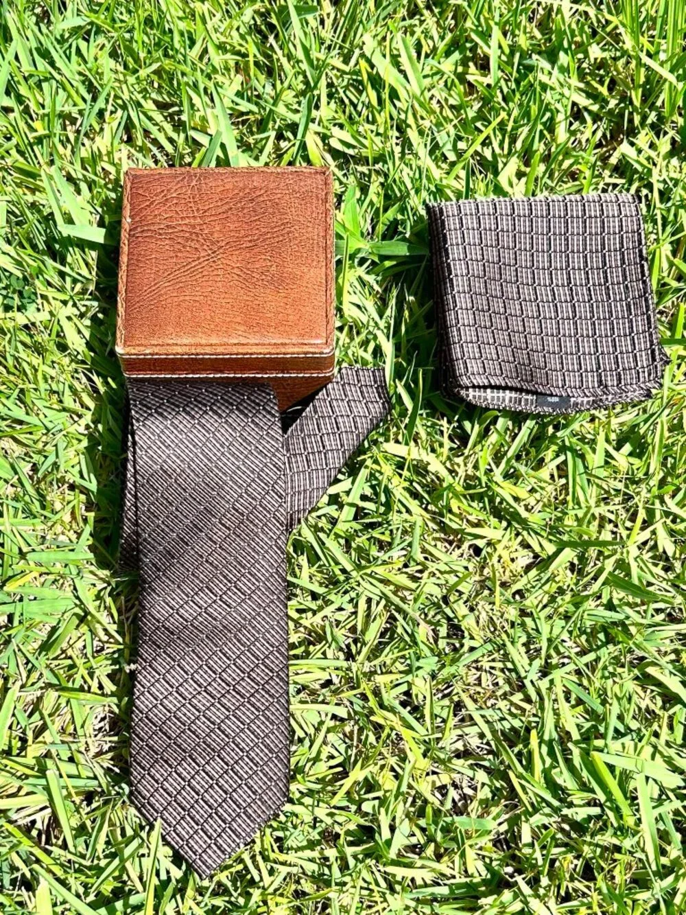 Mario Laube Men’s 100%Silk Tie & Pocket Square Set Made in Italy Brown New